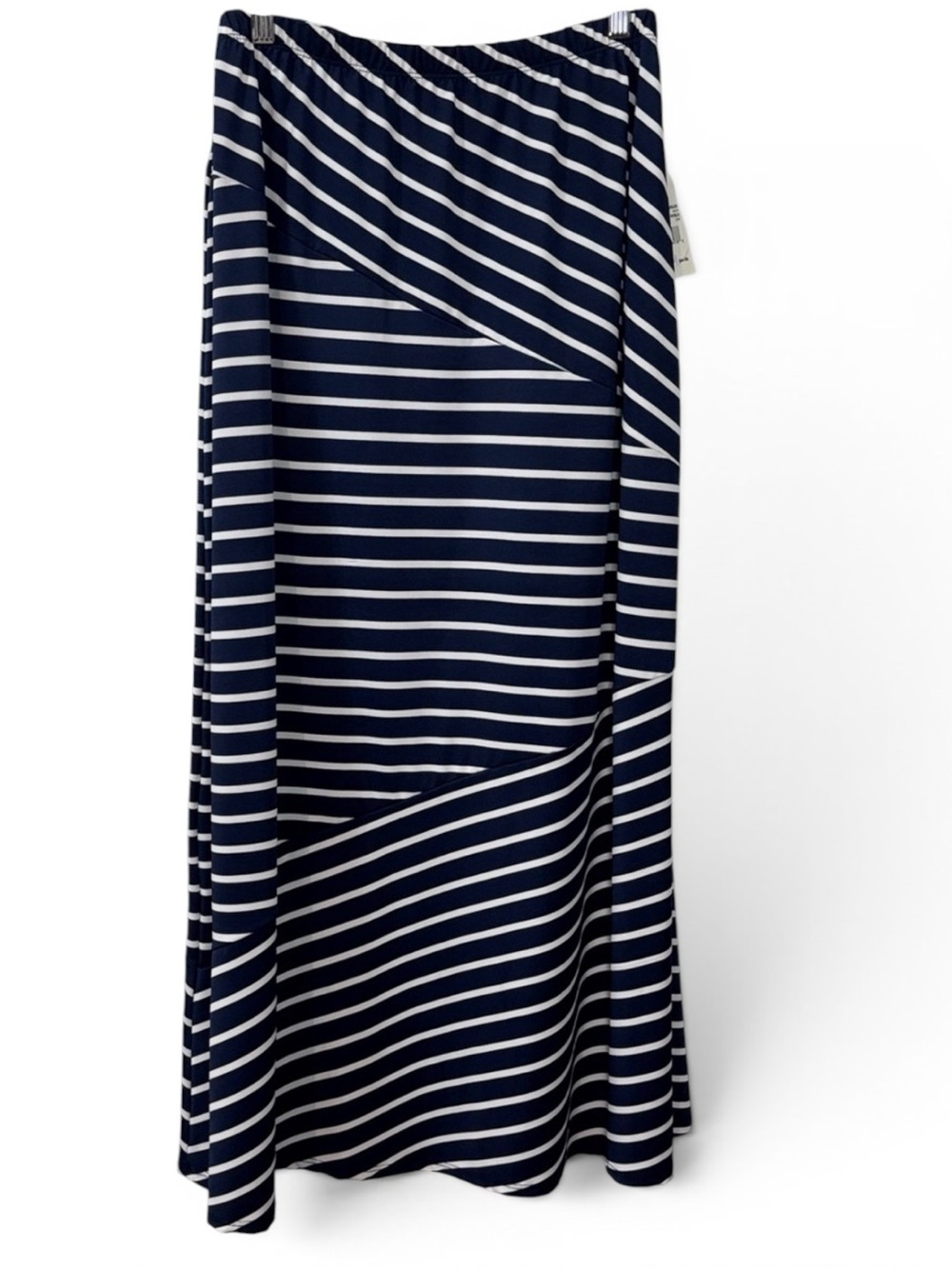 Notations Navy & White Striped Maxi Skirt with Left Side Slit - Size XL